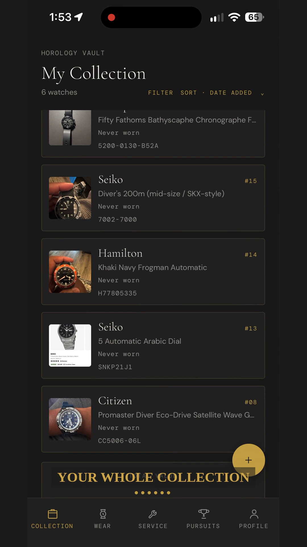 Watch collection list