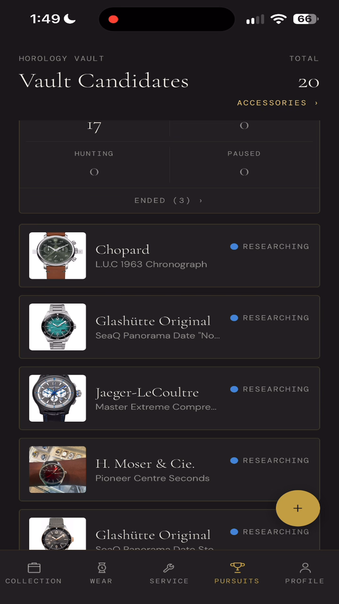 Pursuit list of watch candidates